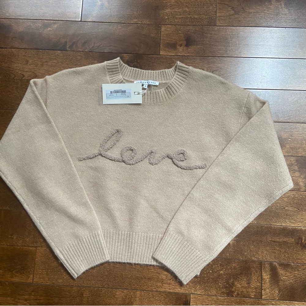 Endless Rose Beige Love Chenille Embroidered Sweater NWT - Picture 2 of 9
